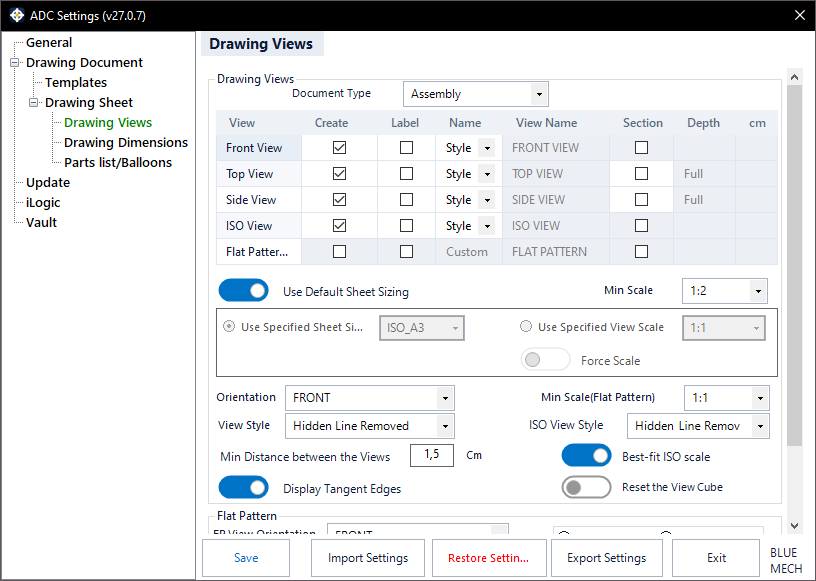 ADC Settings — Drawing Views tab