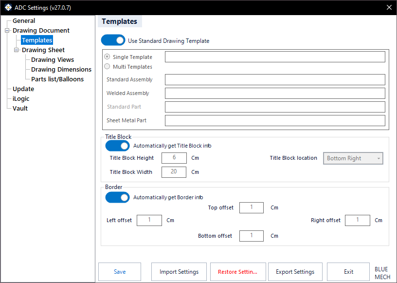 ADC Settings — Templates tab