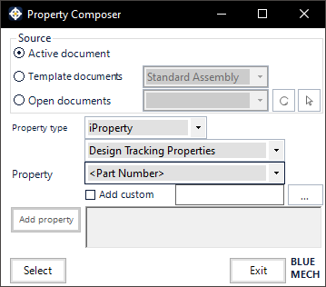 The Property Composer: source, property type, property set and property