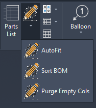 Drawing Assistant — Parts list drop-down