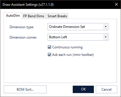 Drawing Assistant Settings — AutoDim tab